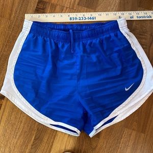 Nike size small dry fit, royal blue white, drawstring, lined shorts